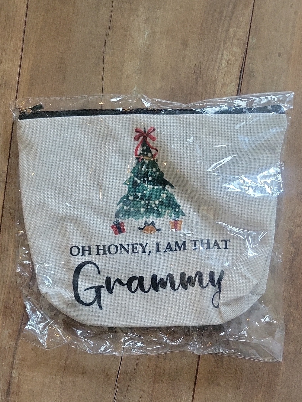 Grammy Holiday Canvas Zip Pouch - Cream with Green Tree